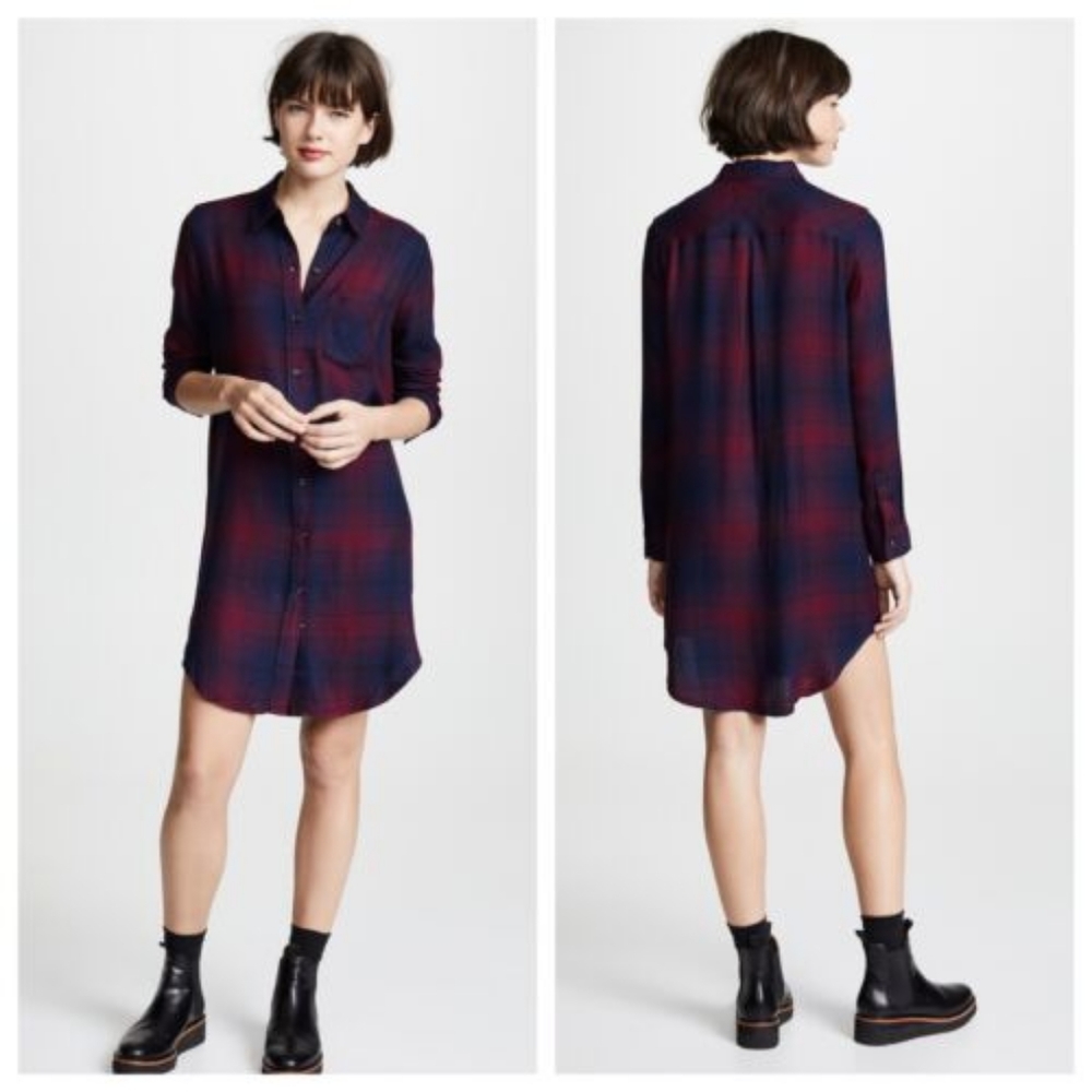 RAILS | Bianca Shirt Dress Plaid Long Sleeves Button Up, Currant Navy, Womens M